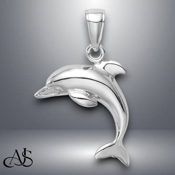 14K Yellow Gold or White Gold Jumping Dolphin Pendant with Necklace Chain Options