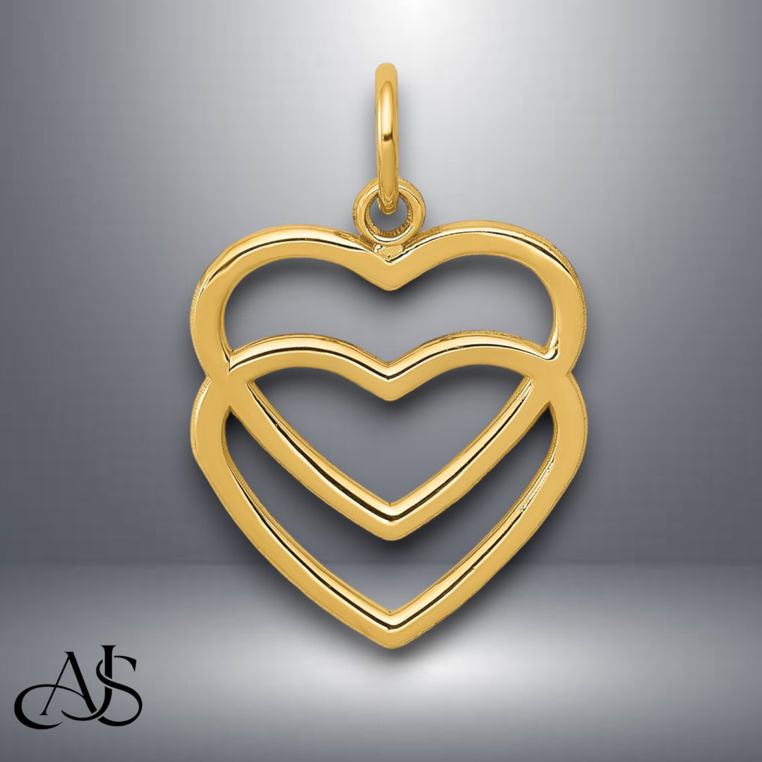14K Yellow Gold or White Gold Polished Double Heart Pendant with Necklace Chain Options