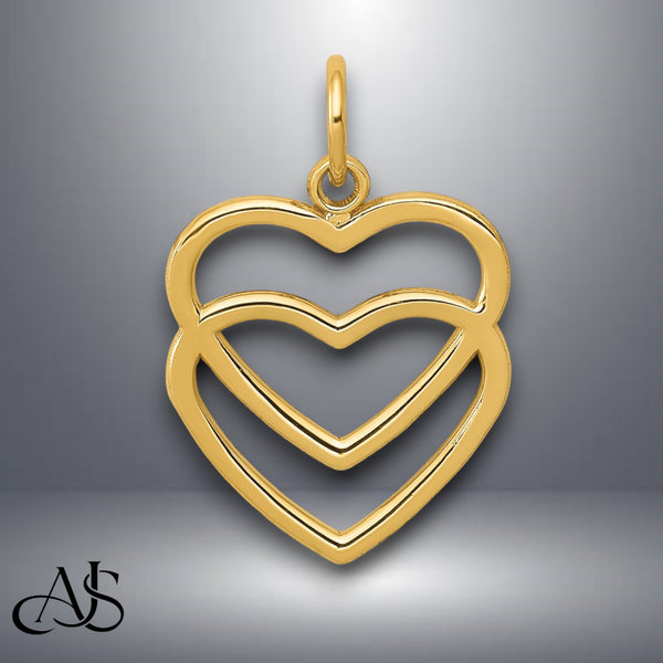 14K Yellow Gold or White Gold Polished Double Heart Pendant with Necklace Chain Options