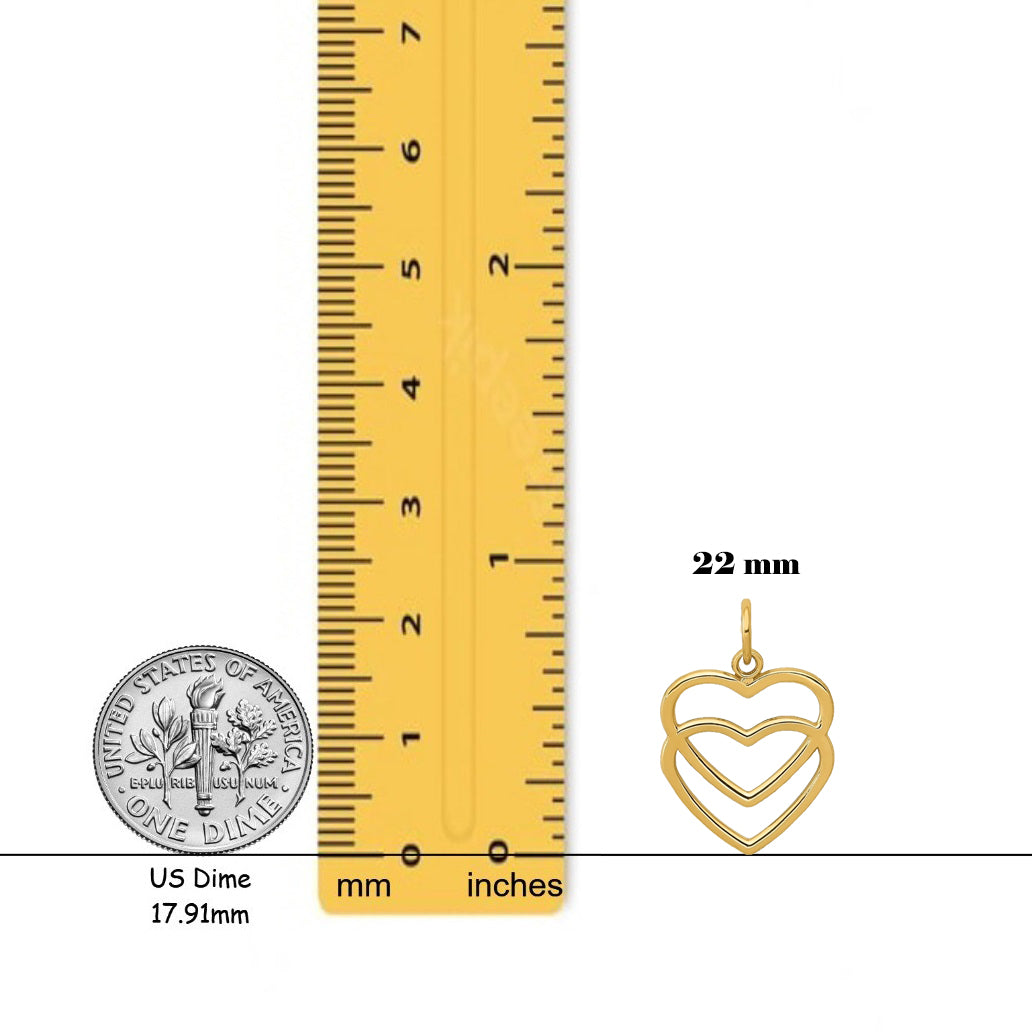14K Yellow Gold or White Gold Polished Double Heart Pendant with Necklace Chain Options