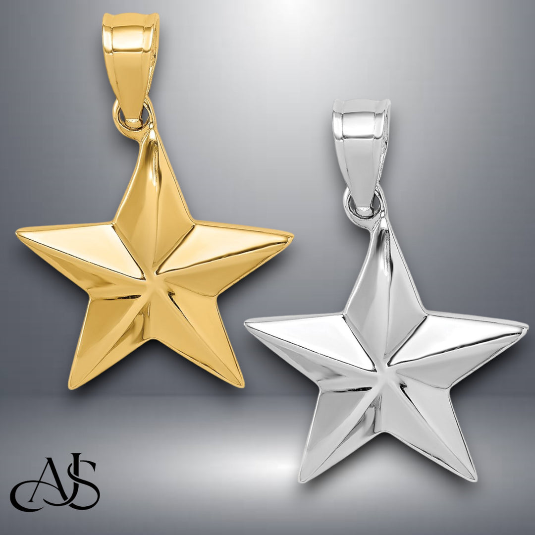 14K Yellow Gold or White Gold Polished Star Pendant with Necklace Chain Options