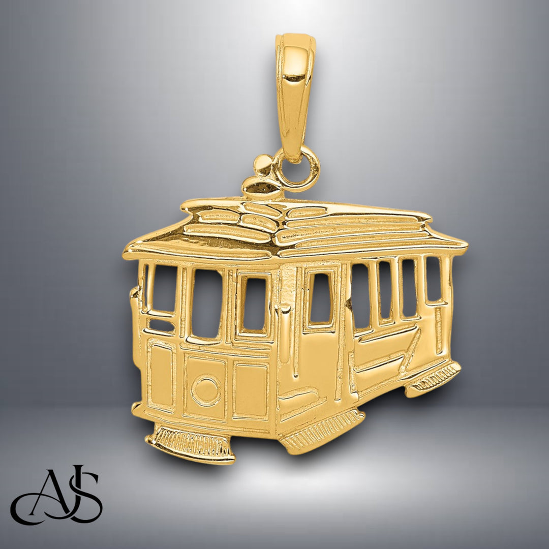 14K Yellow Gold SAN FRANCISCO Cable Car Charm with Necklace Chain Options