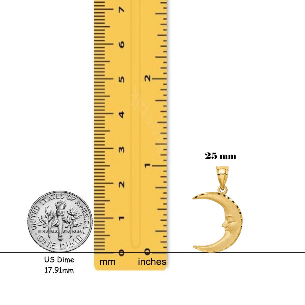 14K Yellow Gold or White Gold Satin Diamond-cut Moon Pendant with Necklace Chain Options
