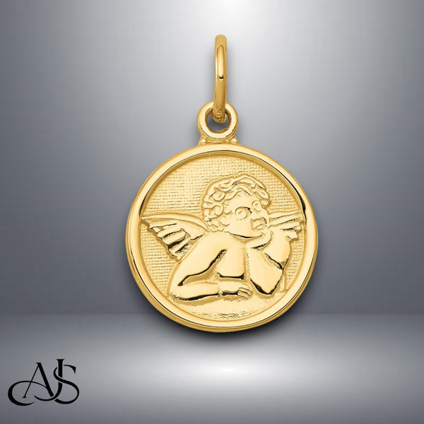 14K Yellow Gold Polished Angel Charm with Necklace Chain Options