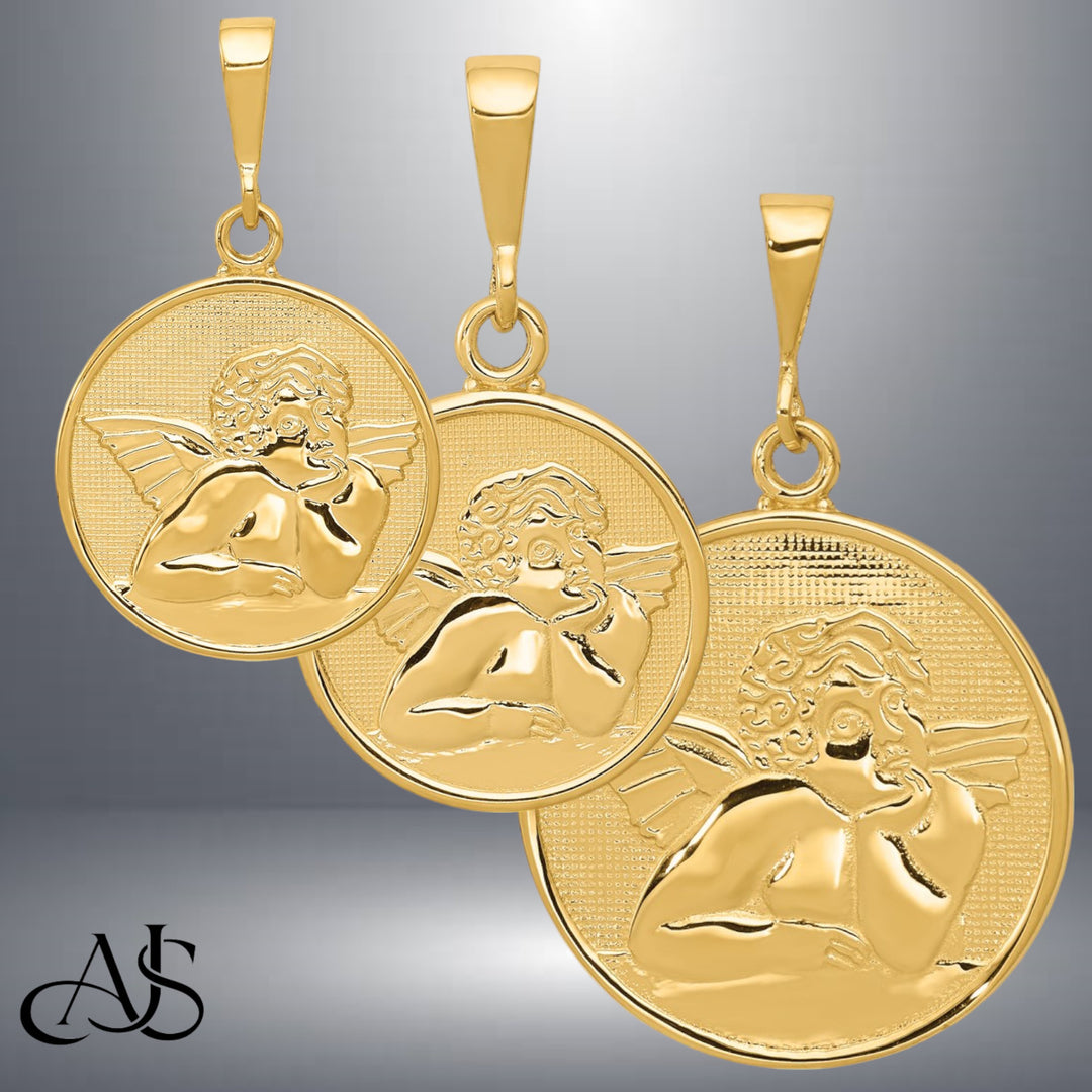 14K Yellow Gold Polished Angel Charm with Necklace Chain Options