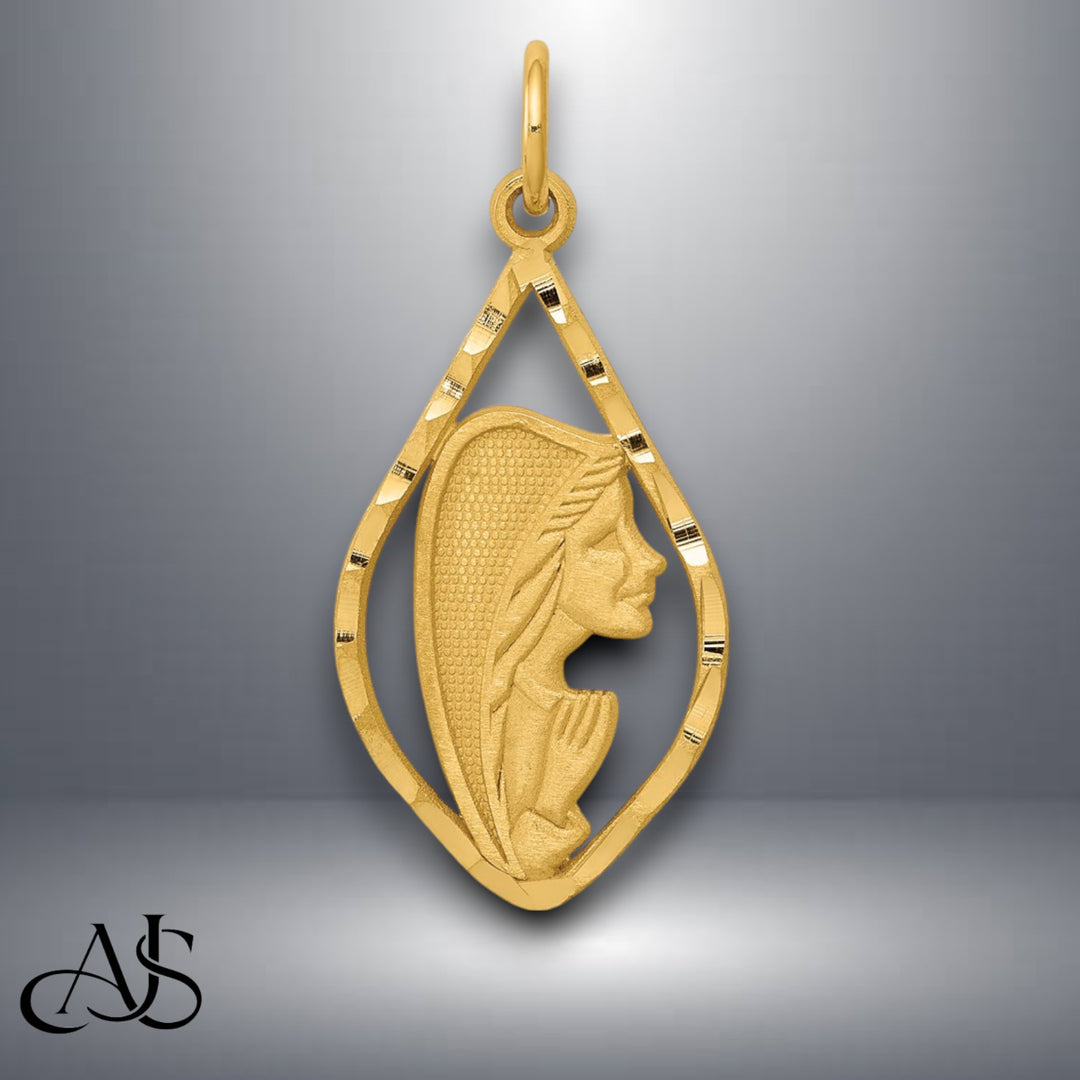 14K Yellow Gold Blessed Mary Charm with Necklace Chain Options