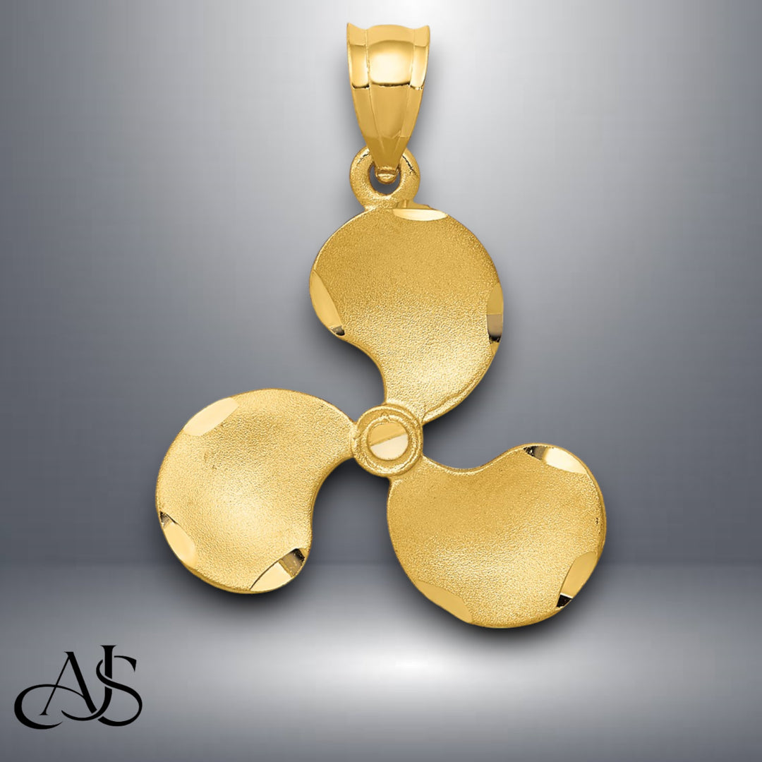 14K Yellow Gold Propeller Pendant with Necklace Chain Options
