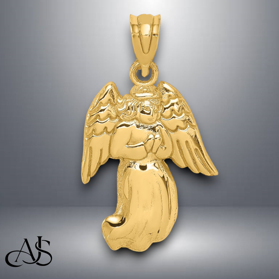 14K Yellow Gold Polished Angel Charm with Necklace Chain Options
