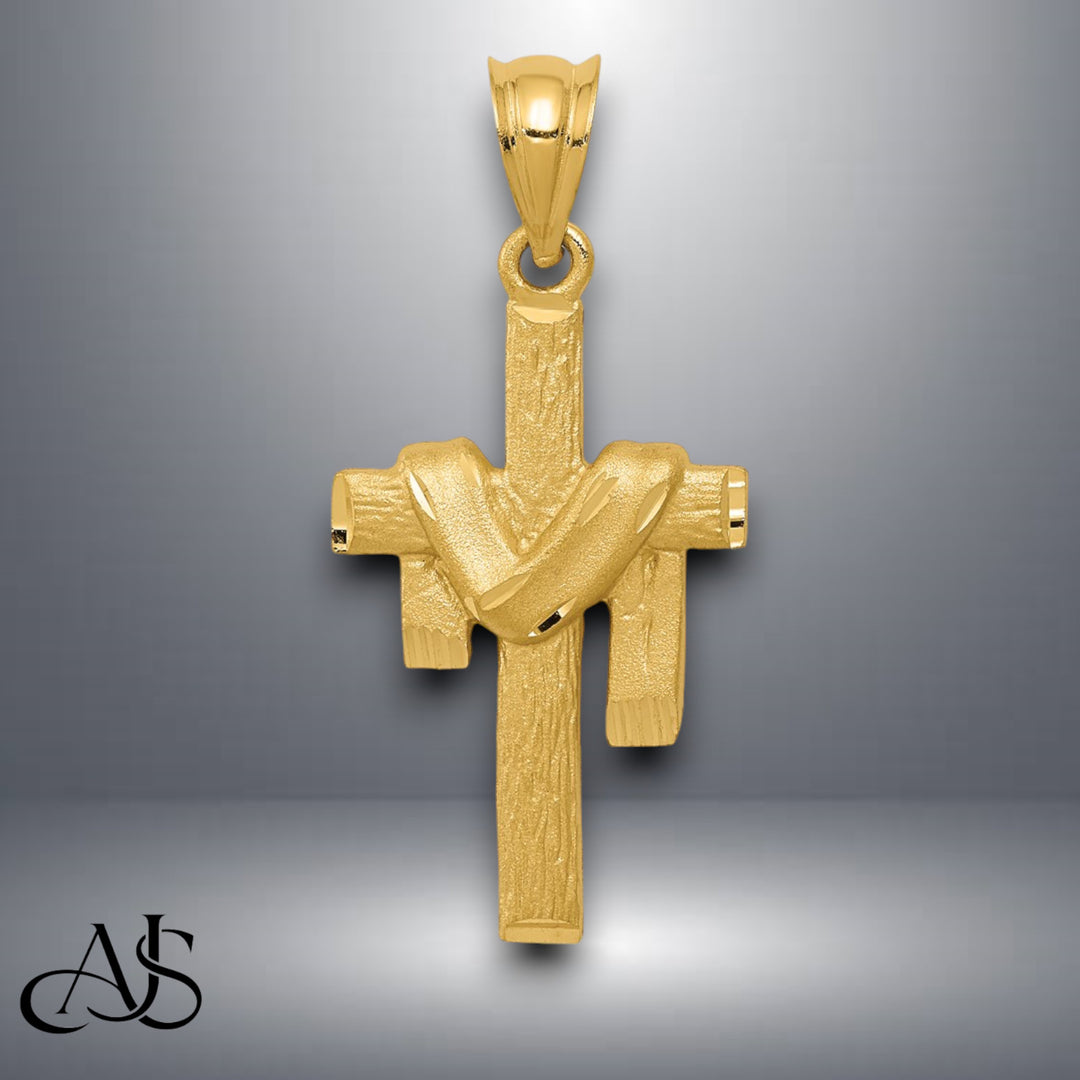 14K Yellow Gold Satin Draped Cross Pendant with Necklace Chain Options