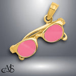 Load image into Gallery viewer, 14K Yellow Gold 3-D Pink or Black Enameled Moveable Sunglasses Pendant with Necklace Chain Options
