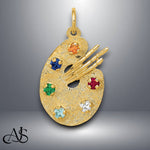 Load image into Gallery viewer, 14K Yellow Gold CZ Stones Artist Palette Charm with Necklace Chain Options
