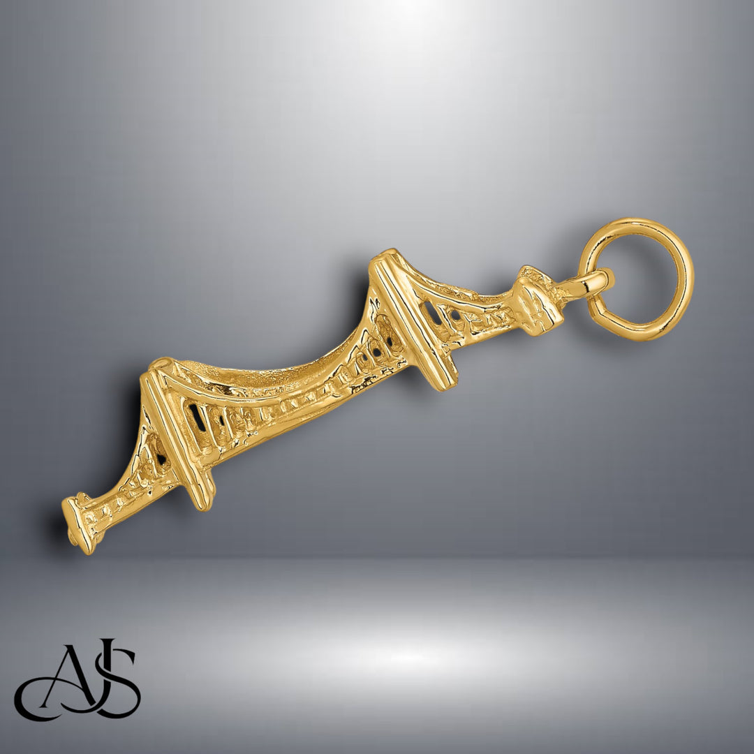 14K Yellow Gold 3D Golden Gate Bridge Charm with Necklace Chain Options