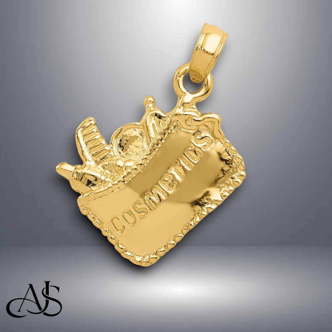 14K Yellow Gold Satin 3-D Cosmetic Pouch Pendant with Necklace Chain Options