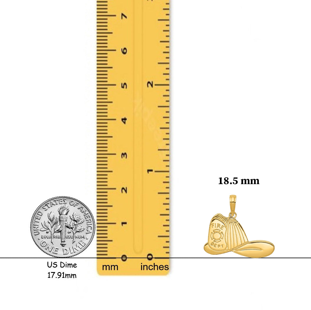 14K Yellow Gold Large Firefighter Hat Pendant with Necklace Chain Options