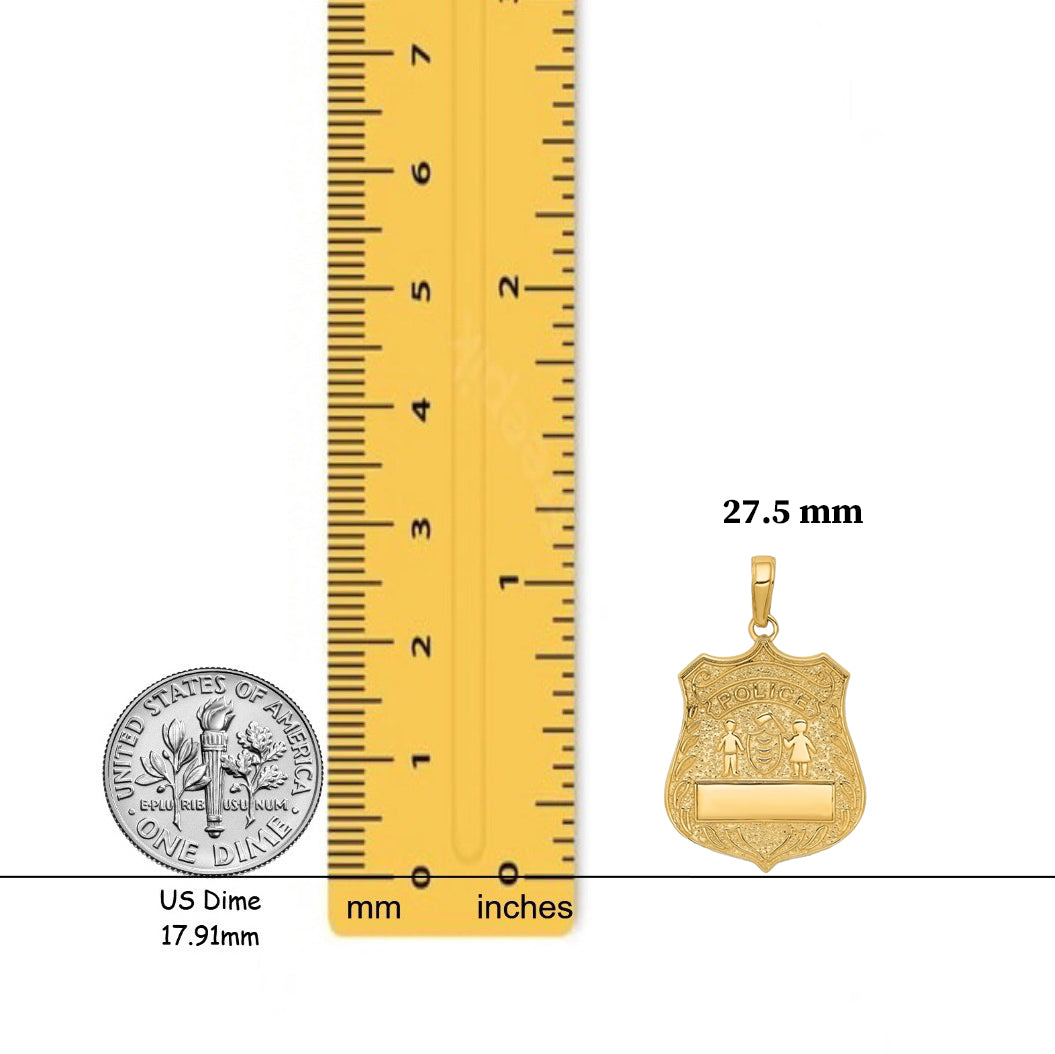 14K Yellow Gold Large Police Badge Pendant with Necklace Chain Options