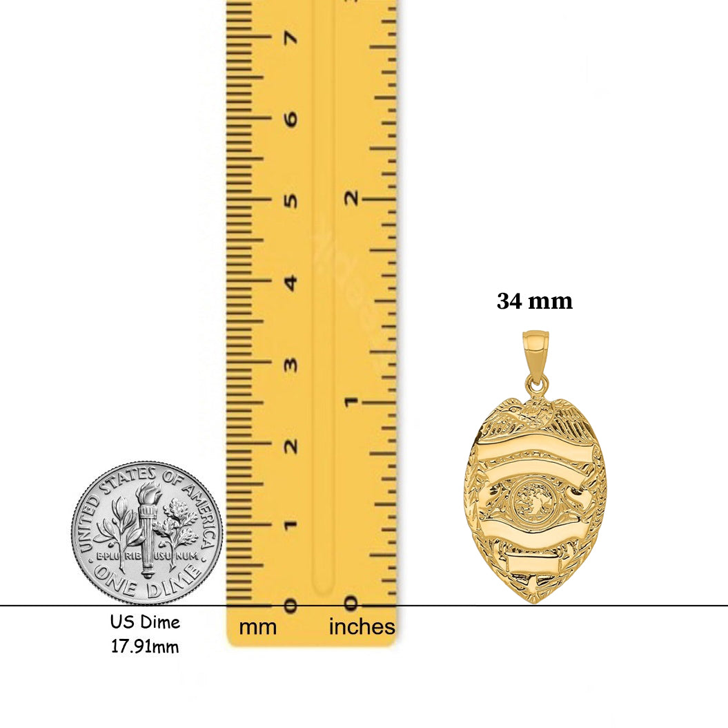 14K Yellow Gold Large Badge Pendant with Necklace Chain Options