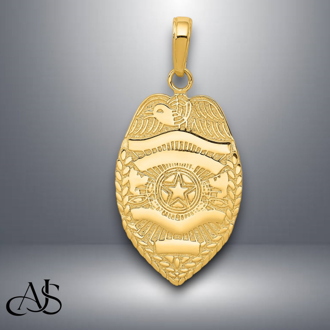 14K Yellow Gold Polished Police Badge Pendant with Necklace Chain Options