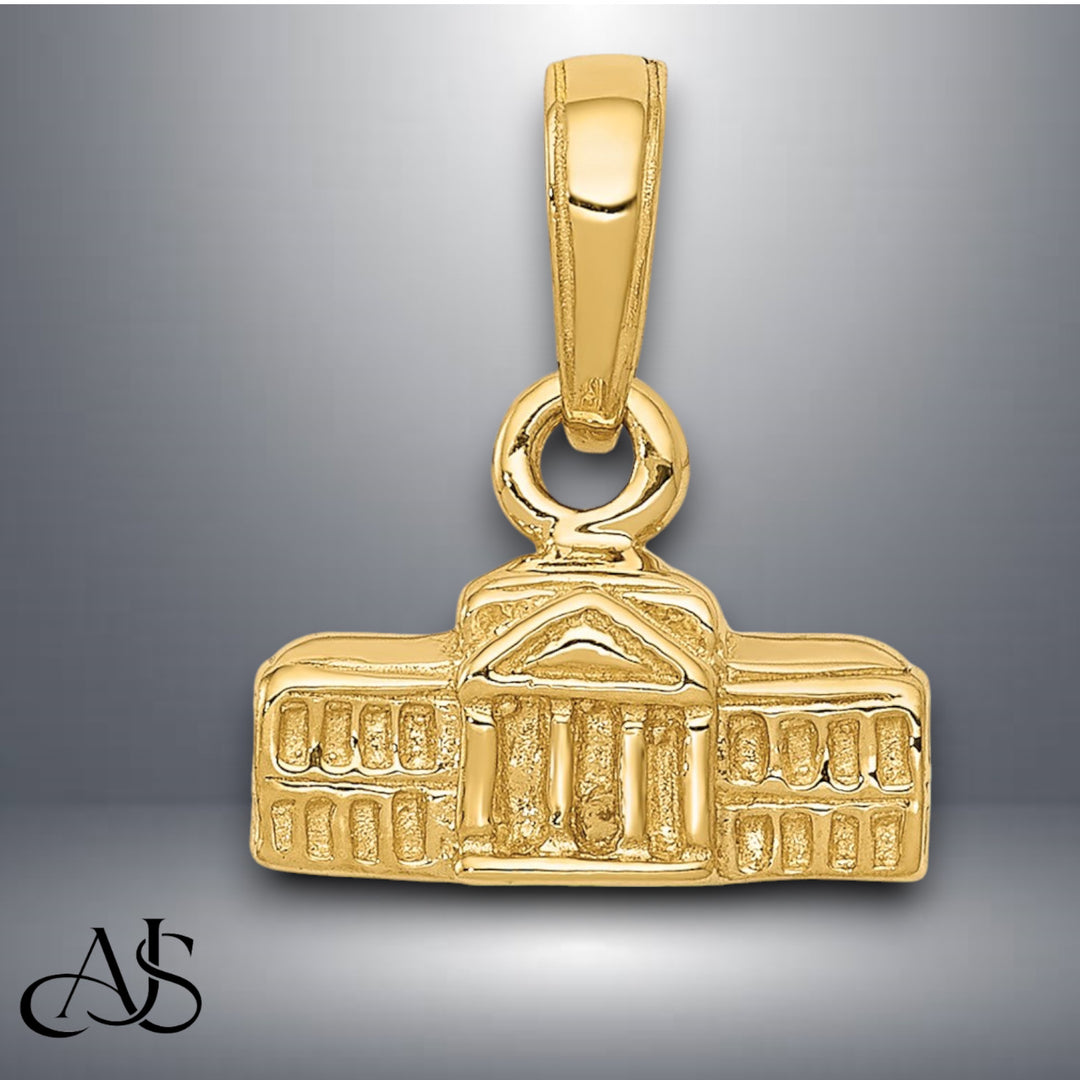 14K Yellow Gold 3D White House Pendant with Necklace Chain Options