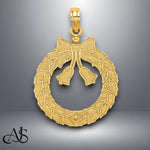 Load image into Gallery viewer, 14K Yellow Gold Satin/Polished Christmas Wreath Charm with Necklace Chain Options

