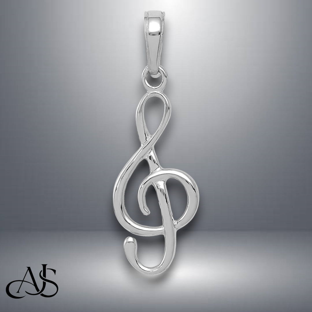 14K Yellow Gold or White Gold 3-D Clef Treble Clef Pendant with Necklace Chain Options