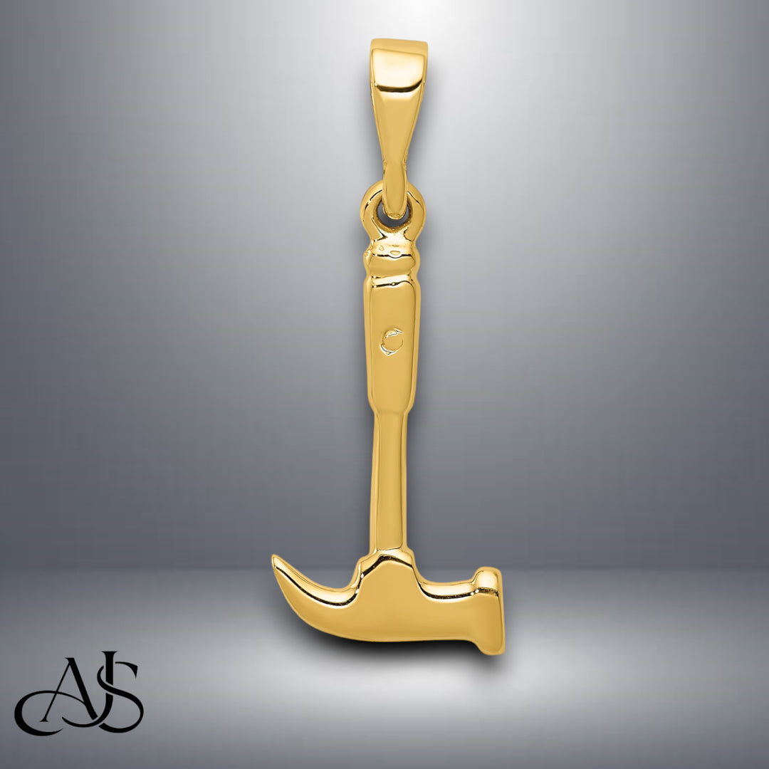 14K Yellow Gold Hammer Charm with Necklace Chain Options