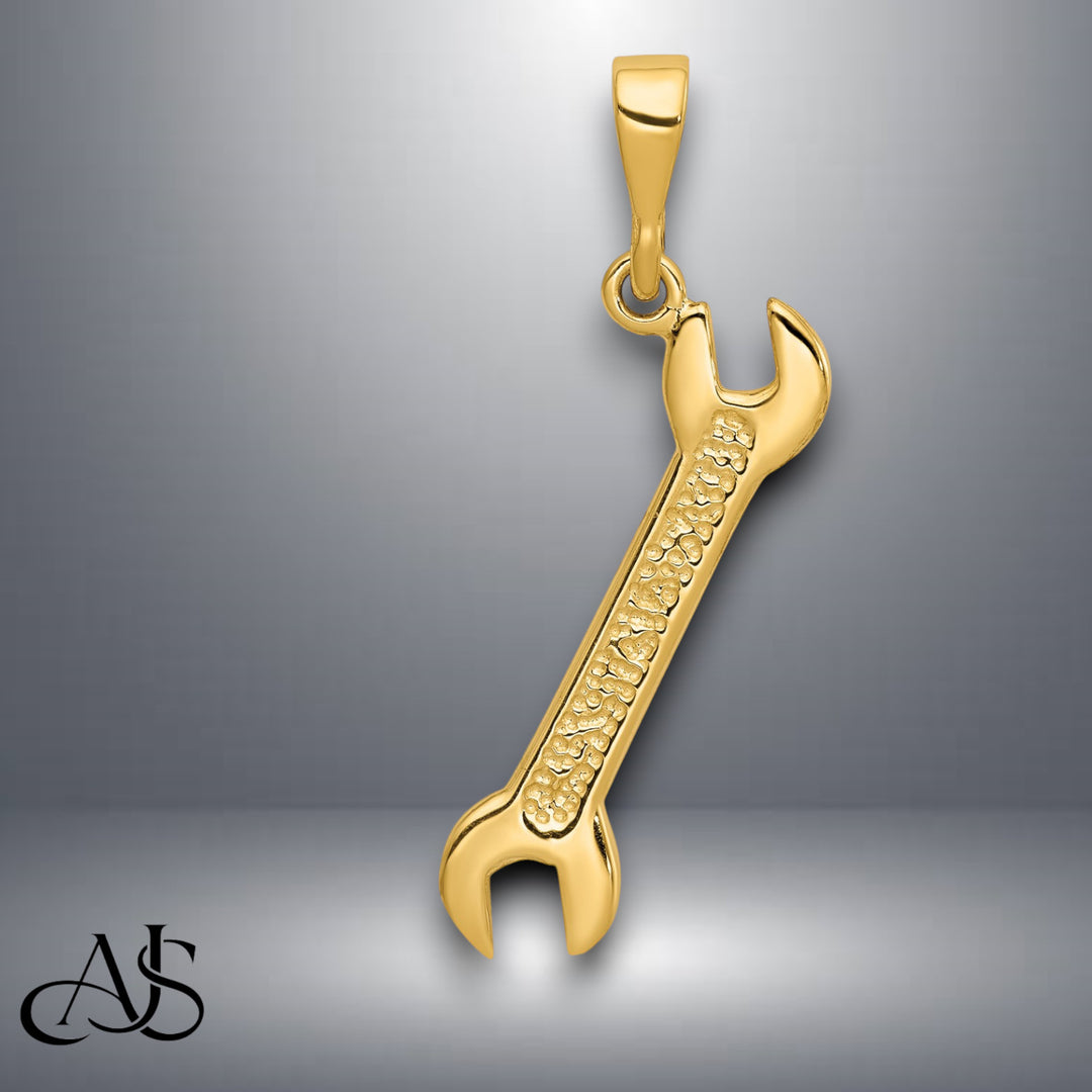 14K Yellow Gold 3D Wrench Charm with Necklace Chain Options