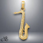 Load image into Gallery viewer, 14K Yellow Gold or White Gold Solid Polished 3-D Saxophone Charm with Necklace Chain Options
