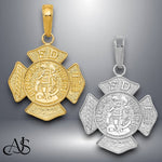 Load image into Gallery viewer, 14K Yellow Gold or White Gold Small St. Florian Badge Pendant with Necklace Chain Options
