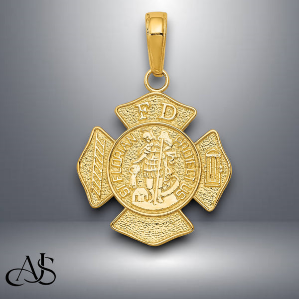 14K Yellow Gold or White Gold Small St. Florian Badge Pendant with Necklace Chain Options