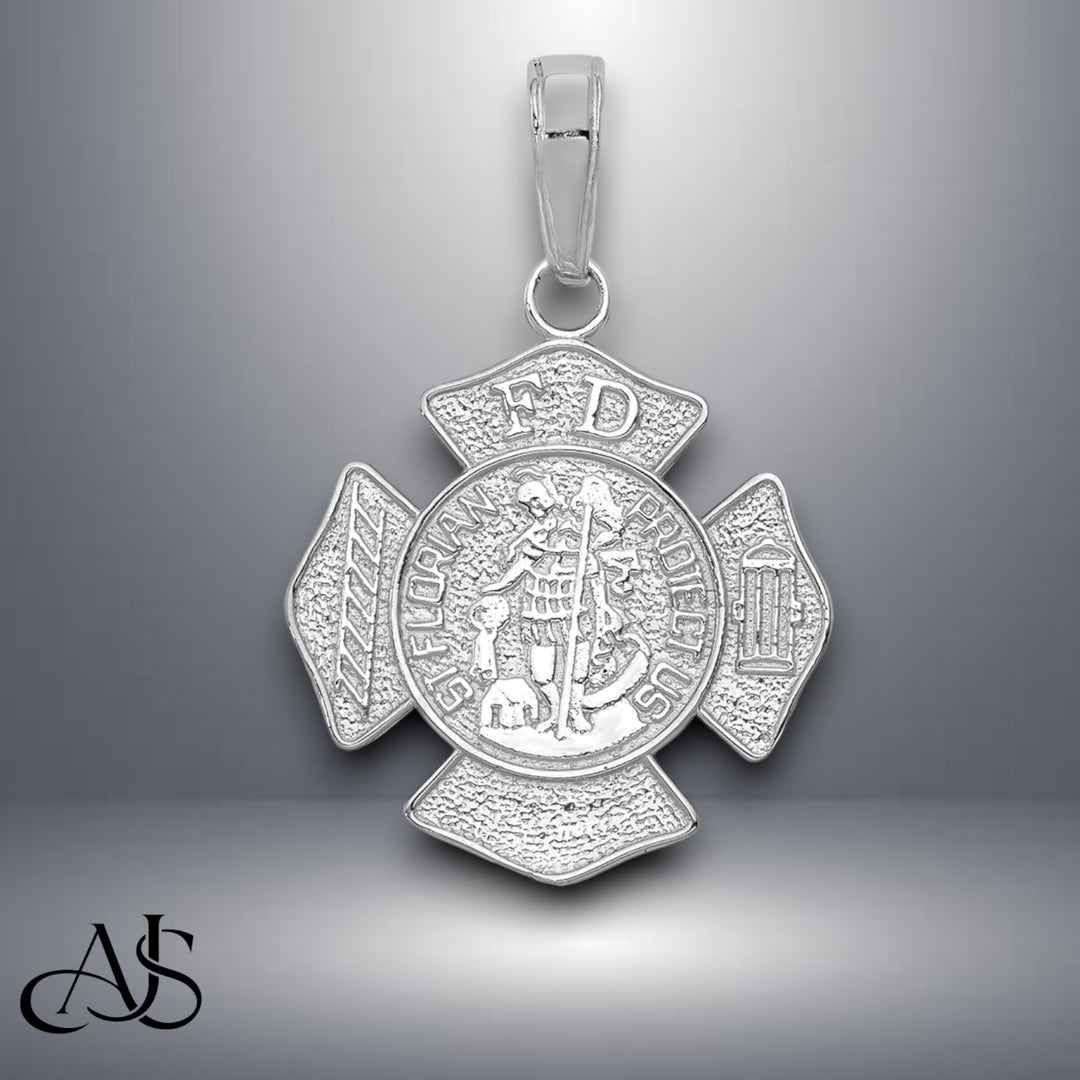 14K Yellow Gold or White Gold Small St. Florian Badge Pendant with Necklace Chain Options