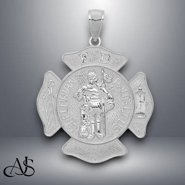 14K Yellow Gold or White Gold Large FD St. Florian Badge Pendant with Necklace Chain Options