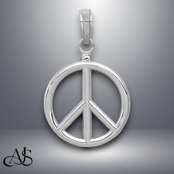 14K Yellow Gold or White Gold 3D Polished Peace Sign Charm with Necklace Chain Options