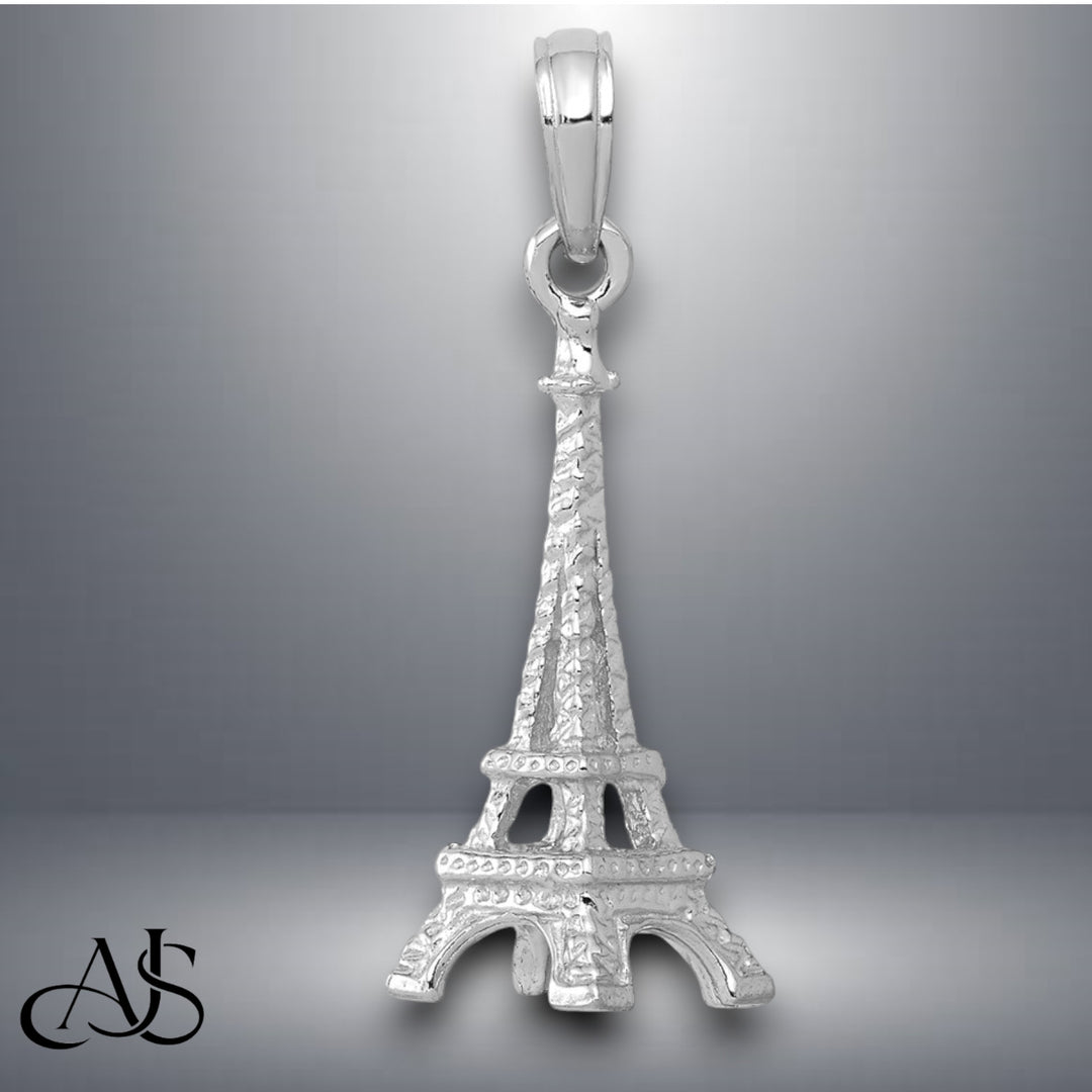 14K Yellow Gold or White Gold Solid Polished 3-D Eiffel Tower Charm with Necklace Chain Options