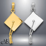 Load image into Gallery viewer, 14K Yellow Gold or White Gold Solid Polished 3-D Graduation Cap Pendant with Necklace Chain Options
