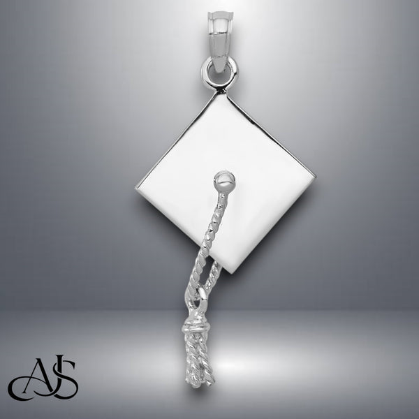 14K Yellow Gold or White Gold Solid Polished 3-D Graduation Cap Pendant with Necklace Chain Options