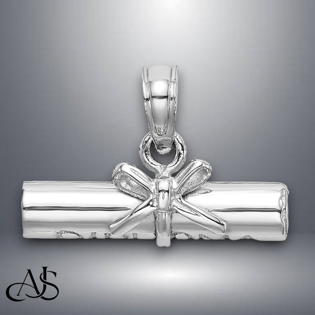 14K Yellow Gold or White Gold 3D Hollow Polished DIPLOMA Pendant with Necklace Chain Options