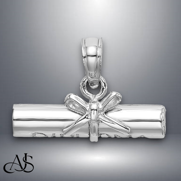 14K Yellow Gold or White Gold 3D Hollow Polished DIPLOMA Pendant with Necklace Chain Options