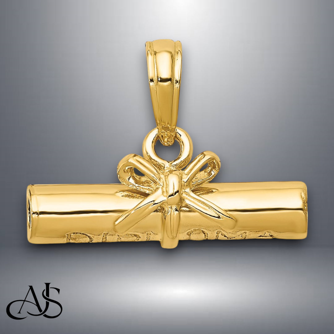 14K Yellow Gold or White Gold 3D Hollow Polished DIPLOMA Pendant with Necklace Chain Options