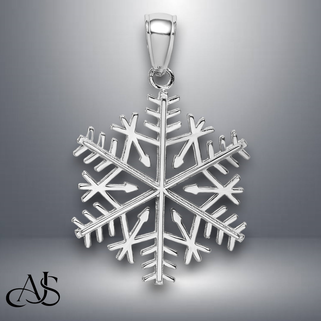 14K Yellow Gold or White Gold Polished Snowflake Pendant with Necklace Chain Options