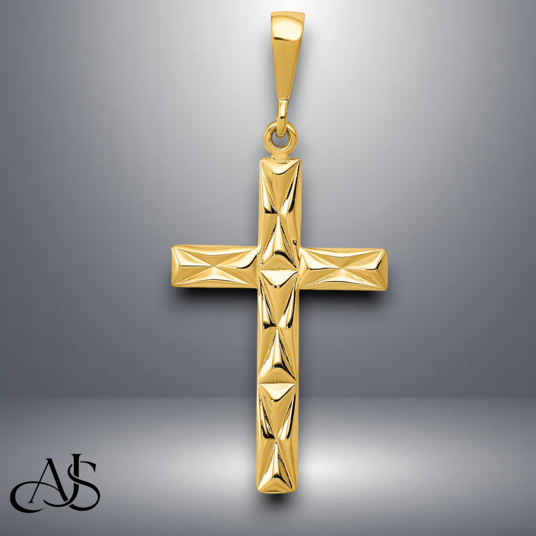 14K Yellow Gold Reversible Latin Cross Pendant with Necklace Chain Options