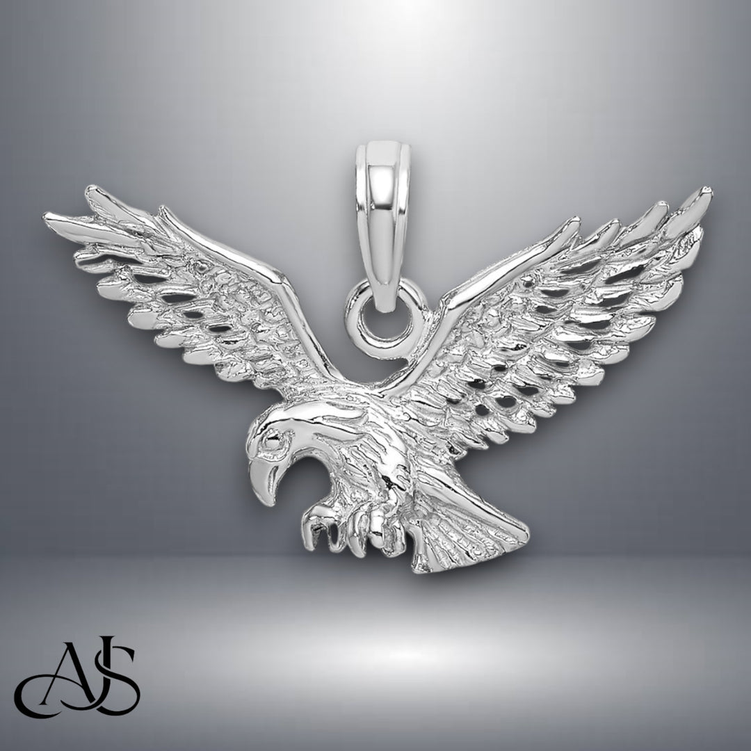 14K Yellow Gold or White Gold Solid Polished Eagle Landing Pendant with Necklace Chain Options