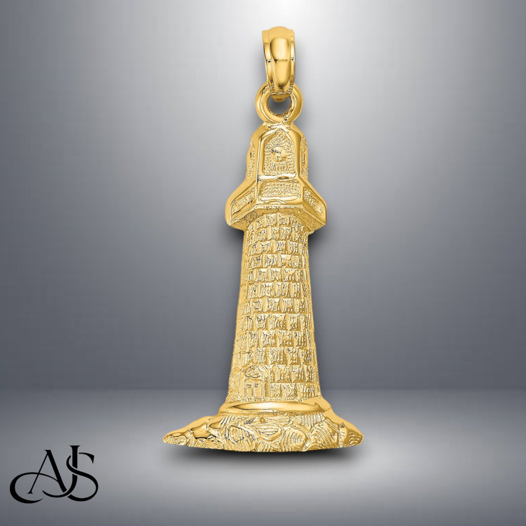14K Yellow Gold Lighthouse Charm with Necklace Chain Options