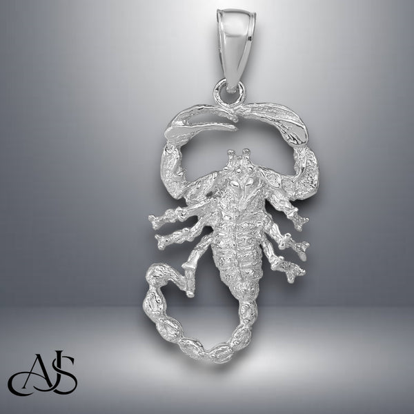 14K Yellow Gold or White Gold Solid Polished Open-Backed Scorpion Pendant with Necklace Chain Options