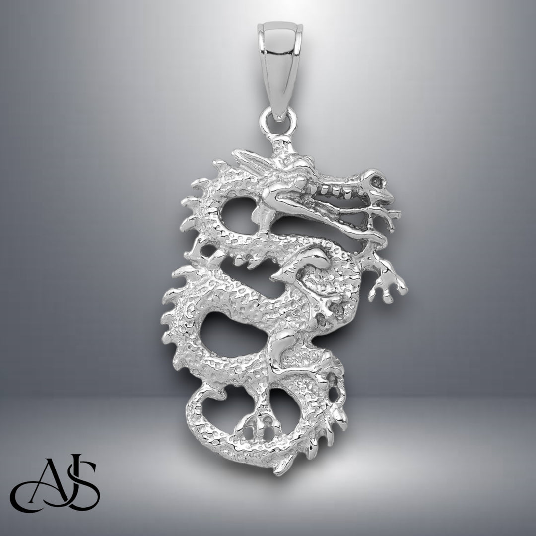 14K Yellow Gold or White Gold Solid 3-D Dragon Pendant with Necklace Chain Options