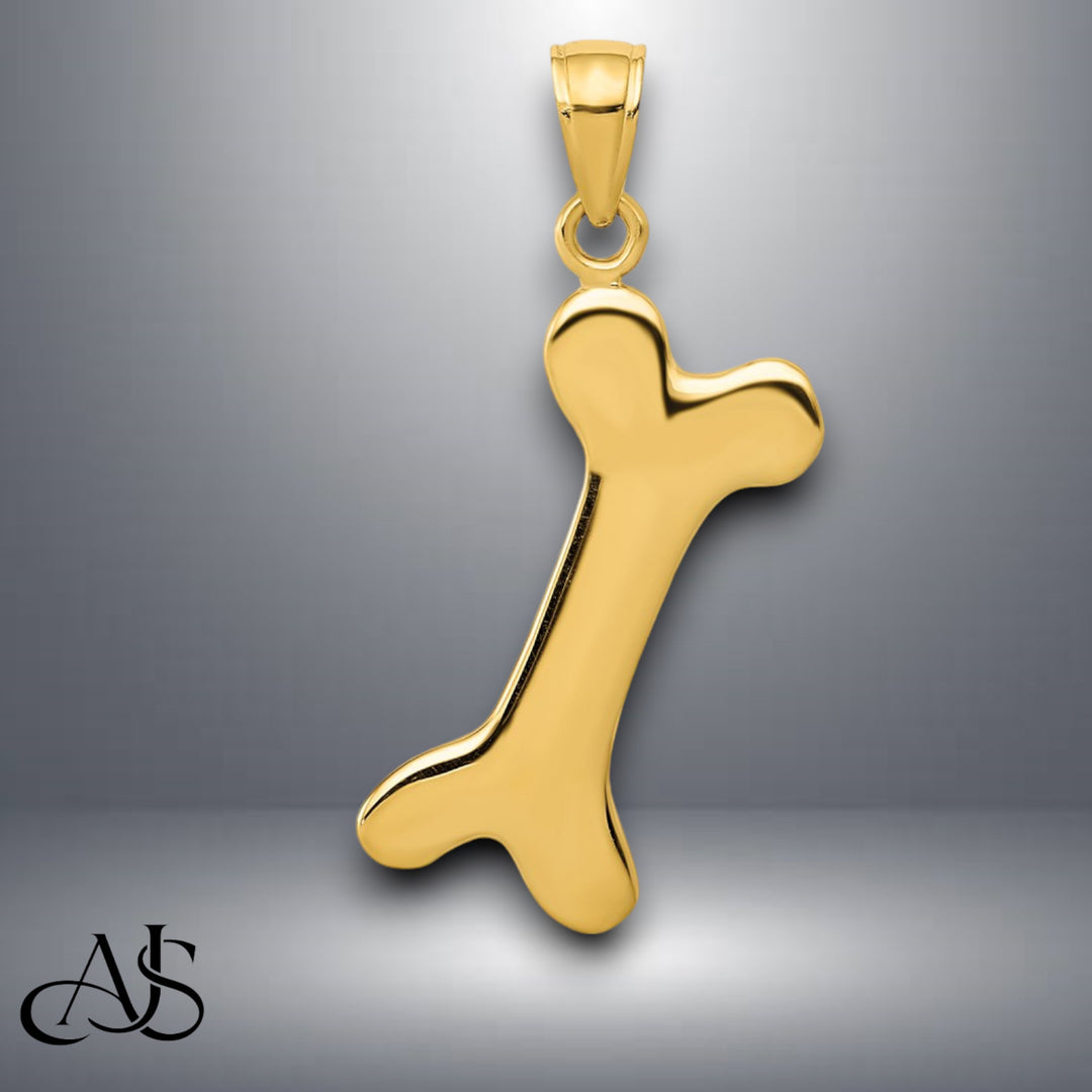 14K Yellow Gold or White Gold Solid Polished Dog Bone Charm with Necklace Chain Options