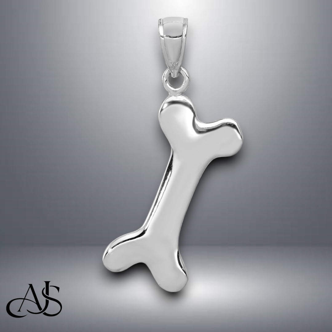 14K Yellow Gold or White Gold Solid Polished Dog Bone Charm with Necklace Chain Options