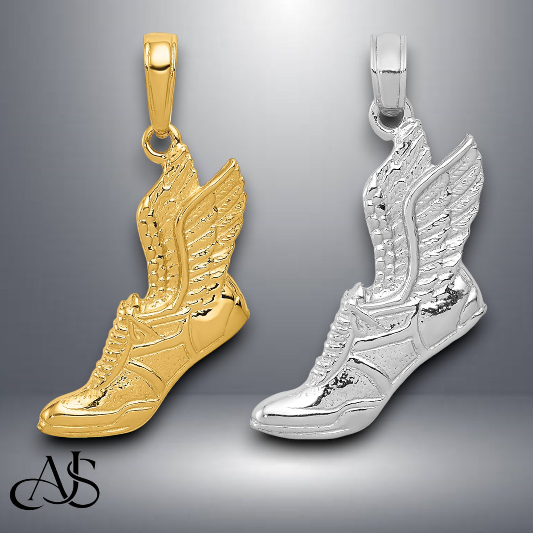 14K Yellow Gold or White Gold Running Shoe Pendant with Necklace Chain Options