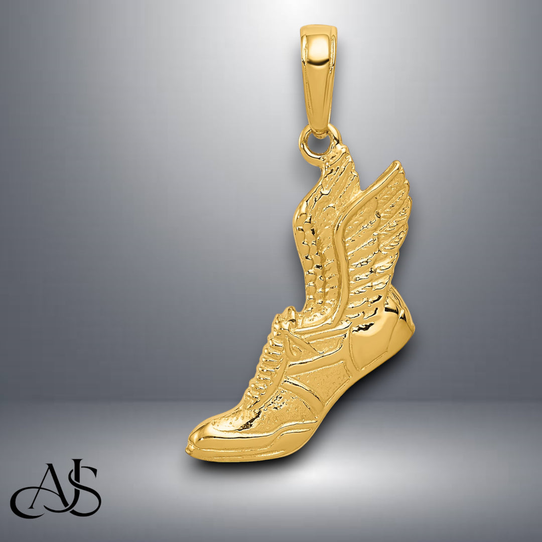 14K Yellow Gold or White Gold Running Shoe Pendant with Necklace Chain Options