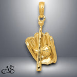 Load image into Gallery viewer, 14K Yellow Gold or White Gold Polished 3-D Glove/Bat/Baseball Pendant with Necklace Chain Options
