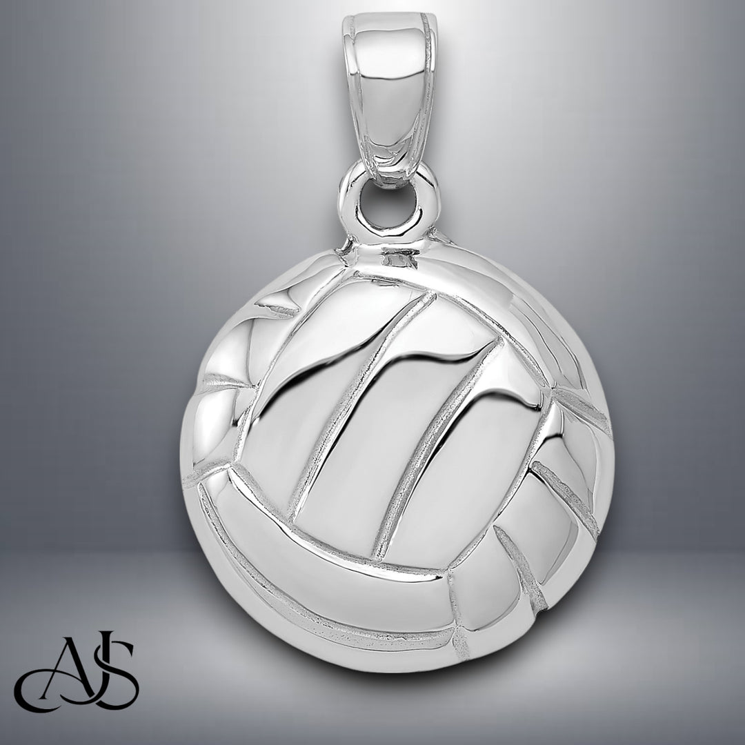 14K Yellow Gold or White Gold Polished Open-Backed Volleyball Pendant with Necklace Chain Options